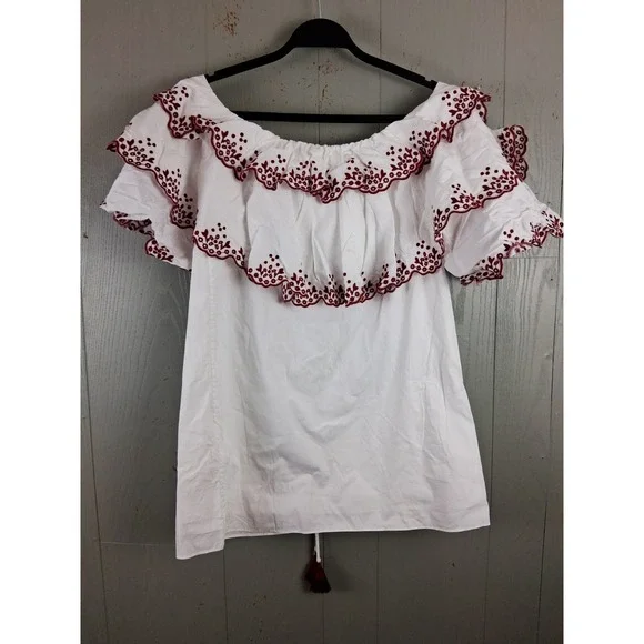 Rebecca Minkoff Dena Heiler Dress Size 4 White Red Off Shoulder Mini Date Night - Picture 4 of 12